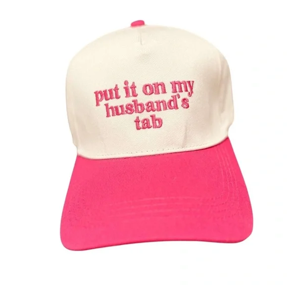 NWT White and Pink Put it on my husbands tab embroidered GRAFFIC hat - Picture 1 of 4